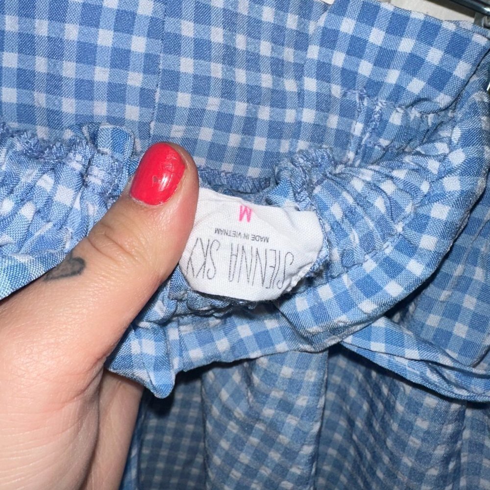 SET Black & Blue White Gingham Paperbag Women's Linen Pants Sienna Sky - Picture 6 of 7